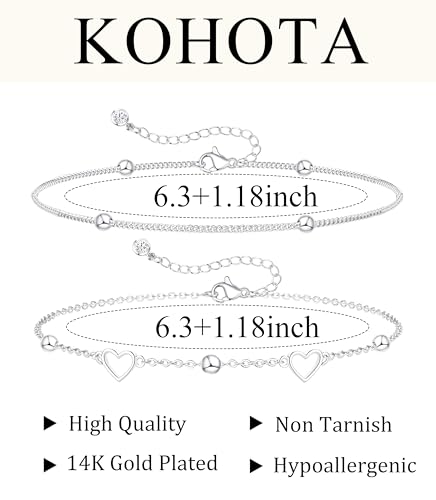 KOHOTA Silver Gold Bracelets for Women Trendy 14K Gold Plated Bracelet for Women Non Tarnish Dainty Stackable Layered Chain Heart Pearl Knot Beaded Bracelets Stack Set Charm Mothers Day Jewelry Gifts - color: C.Heart-silver