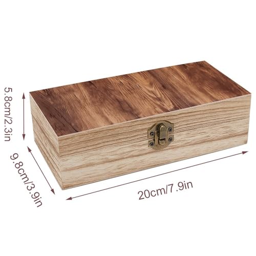 Brown Wood Grain Wooden Storage Box with Hinged Lid And Front Clasp Decorative Storage Keepsake Boxes Wooden Gift Jewelry Organizer Boxes Office Desk Organizer