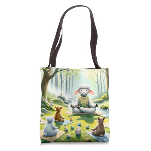 Easter Lamb Leading Meditation Retreat In Forest. Meditating Tote Bag
