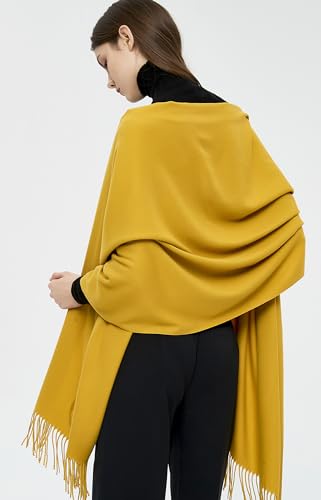 Pashmina Shawls and Wraps Scarfs for Women Wedding Party Winter Warm Long Solid Color - color: Mustard