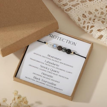 Triple Threat Protection Bracelet for Women,Evil Eye Natural Healing Crystal Beaded Bracelet for Protection - style: Empath Protection (Style D)