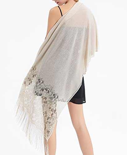 RIIQIICHY Shawls and Wraps for Evening Dresses Scarfs for Women Pashmina Wedding Formal Shawl - color: Beige