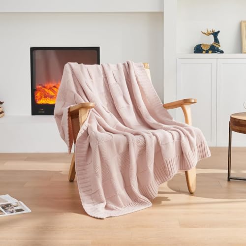 CozeCube Check Knit Throw Blanket, Pink Checkered Throw for Couch, Decorative Christmas Soft Cozy Warm Knitted Blanket for Bed Sofa Living Room, 50"X60" - color: Pink, size: 50"X60"
