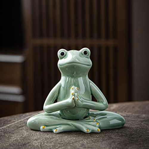OwMell Ceramic Zen Frog Decor, Ceramic Yoga Pose Meditation Frog Staute for Home Zen Decoration - Prayer - style: Prayer