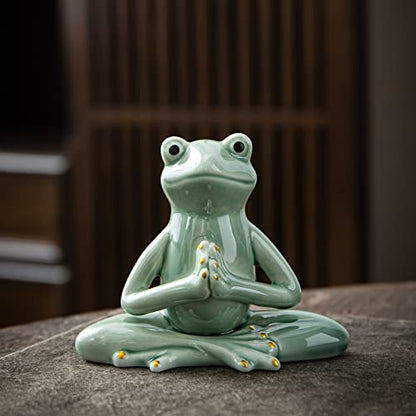 OwMell Ceramic Zen Frog Decor, Ceramic Yoga Pose Meditation Frog Staute for Home Zen Decoration - Prayer - style: Prayer