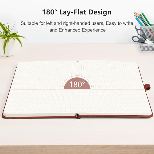 RETTACY Dotted Journal Notebook, 2-Pack, 160 Numbered Pages per Pack, A5 Medium Size (5.7'' x 8.3''), 120 GSM Thick Paper, Leather Hardcover, for Journaling, Planning, Tracking (Brown & Brown) - color: Brown & Brown, style: Dotted