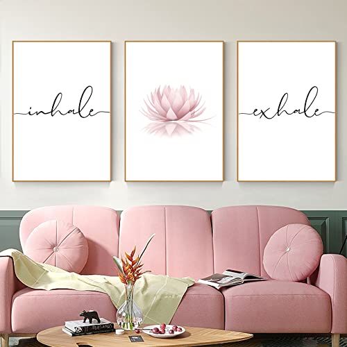 Pennclys Inhale Exhale Wall Art Zen Canvas Decor Yoga Lotus Wall Art Calming Meditation Artwork Pink Yoga Poster Zen Pictures Painting for Living Room Bedroom 16x24 Inch Unframed Set of 3 - color: Yoga Wall Art, size: 24"L x 16"W, style: Unframed