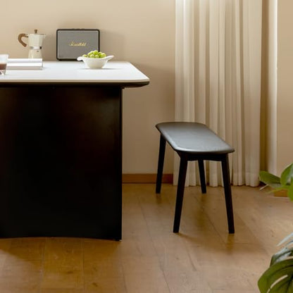 47'' 100% Solid Oak Wood Dining Bench,Rounded Corner Baguette Shape Chair Surface Design,Entryway Bedroom Bed End Bench (47.3inch, Black) - size: 47.3inch-Black-Round Corner Baguette Shape