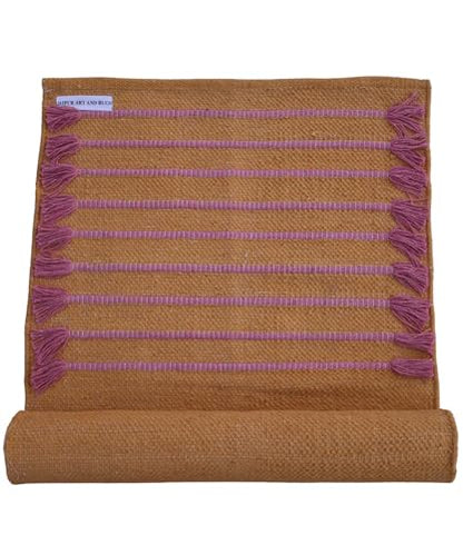 Jaipur Art & Rugs Cotton Yoga Rug - Eco-Friendly Hand-Woven Thick Mat (24”x72”x5mm) for Everyday Fitness at Home - Comfortable & Extra-Long - color: Mustard-Pink