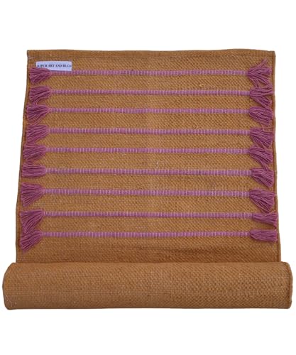Jaipur Art & Rugs Cotton Yoga Rug - Eco-Friendly Hand-Woven Thick Mat (24”x72”x5mm) for Everyday Fitness at Home - Comfortable & Extra-Long - color: Mustard-Pink