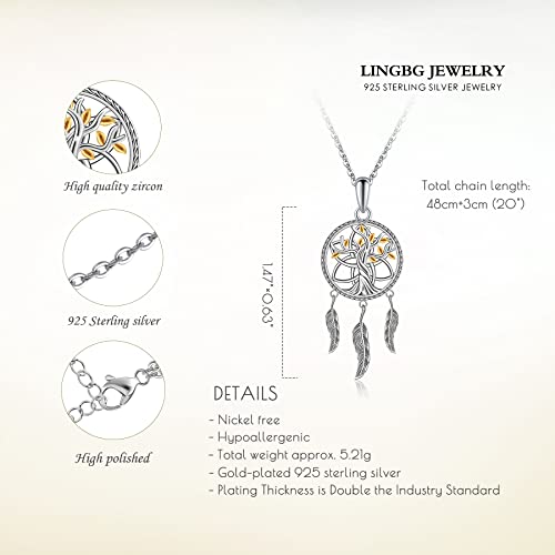 Dream Catcher Necklace 925 Sterling Silver Tree of Life Lotus Cherry Blossoms Chakra Yingyang Dreamcatcher Necklace - color: 2# Necklace