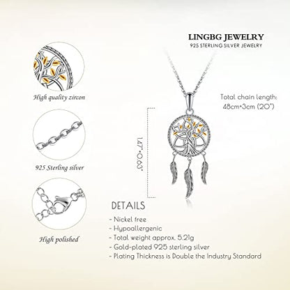 Dream Catcher Necklace 925 Sterling Silver Tree of Life Lotus Cherry Blossoms Chakra Yingyang Dreamcatcher Necklace - color: 2# Necklace