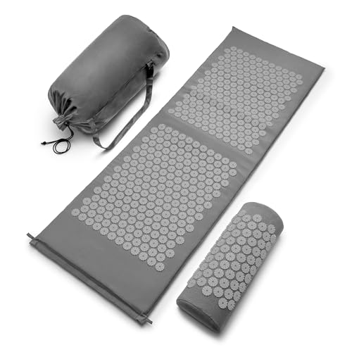 Sivan Health and Fitness Acupressure Mat and Pillow Set - Grounding Mat for Stress, Back & Neck Pain - Acupuncture Point Massage Mat for Muscle Relaxation, Sciatica, & Meditation - Includes Carry Bag - color: Gray/Gray, size: XL