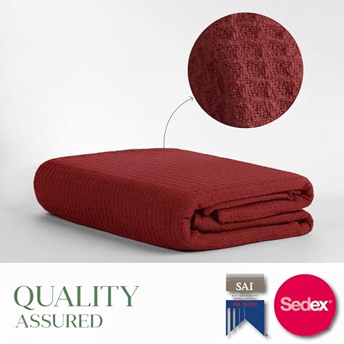 Salt Earth 100% Cotton Waffle Blanket, Queen Size 90"x92" – Lightweight All Season Throw Blanket for Couch, Bed & Bedroom, Soft Modern Cozy Cotton Blanket (Red) - color: Red, size: Queen