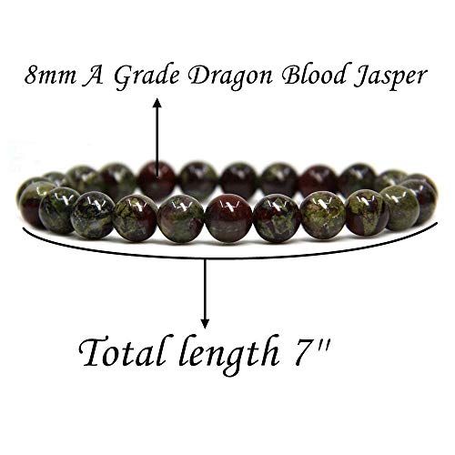 Angelstones Handmade Natural Healing Gemstone 8mm Round Beads Stretch Crystal Bracelet 7 Inch Unisex - color: Dragon Blood Jasper