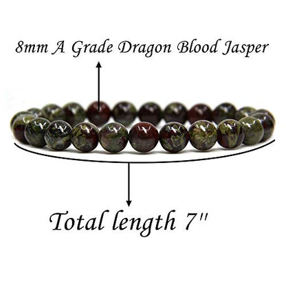 Angelstones Handmade Natural Healing Gemstone 8mm Round Beads Stretch Crystal Bracelet 7 Inch Unisex - color: Dragon Blood Jasper