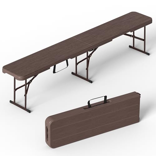 VSOAEIL 6 Foot Folding Bench, Portable Plastic Folding Bench Seat, Foldable Seat for Indoor Outdoor Picnic Camping Dining, Soccer Garden Multipurpose Entertaining Activities, Brown, 1 Pack - color: Brown, size: 1 Pack