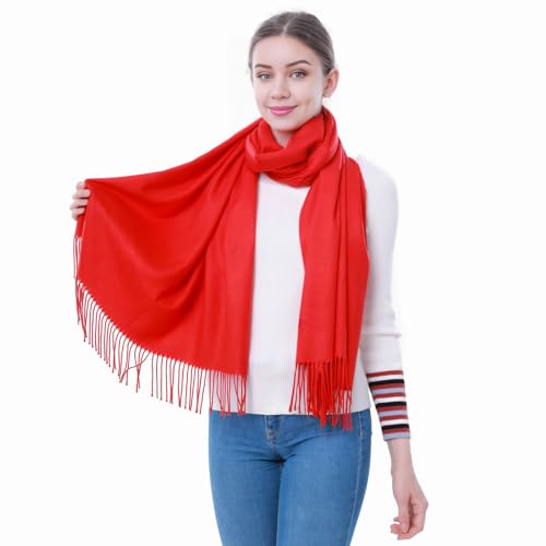 Pashmina Scarf and Shawl - Soft Women Pashminas Wrap for Wedding Evening Party dresses - color: R#. Red