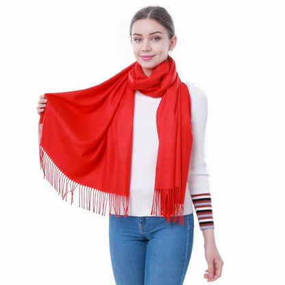 Pashmina Scarf and Shawl - Soft Women Pashminas Wrap for Wedding Evening Party dresses - color: R#. Red
