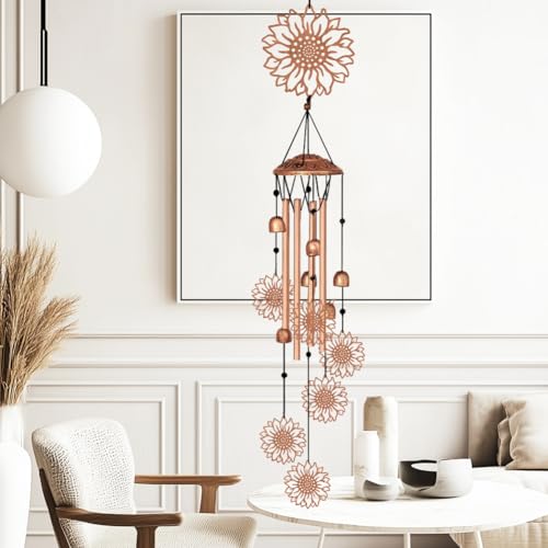 Large Aluminium Wind Chimes 33" Outdoor Deep Tone Memorial Wind Chimes with Sunflower Wind Catcher, Sympathy for Loss of Loved Mom Father,Metal Wind Chime for Garden Patio Balcony Home Decor
