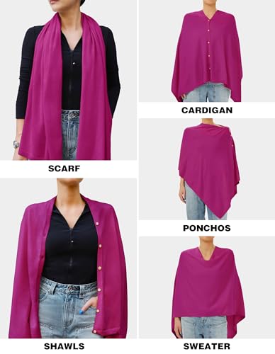 PULI Women's Versatile Knitted Shawls Scarf Poncho Sweater with Buttons Lightweight Spring Summer Fall Wraps - color: A-hotpink