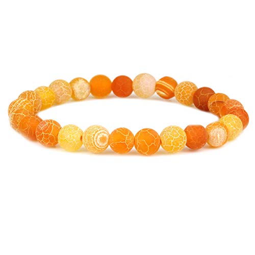 Keleny Gem Semi Precious Gemstones 8mm Natural Quartzite Stone Round Beads Rock Crystal Jasper Stretch Bracelet 7 Inch Unisex - color: 8mm Orange Weathered Agate