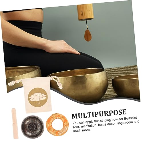 COLLBATH 1Set Tibet Singing Bowl Set Handmade Meditation Sound Bowl for Yoga Relaxation Chakra Healing Flat Bottom Multi Function Bowl with Wooden Mallet Zen Bag