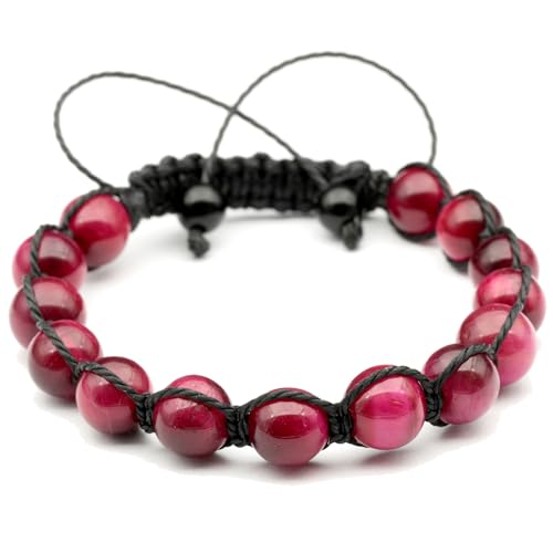 ElisaJewelryArt - Natural Black Onyx Beaded Bracelet Genuine Gemstone Strenght Crystal Macrame Bracelet Unisex Bracelet - color: Pink Tiger Eye, size: MEN