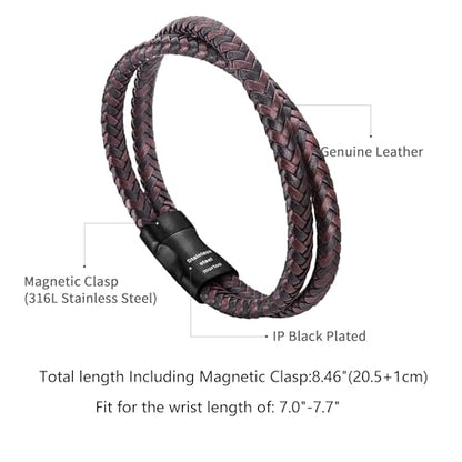 murtoo Mens Bracelet Leather Braided, Brown and Black Leather Bracelet for Men - color: Brown-black, size: 8.46"