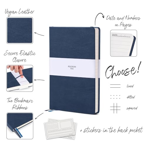 Plexon Dotted Journal Notebook, Notebook Journal 160 Pages, Dotted Notebook Medium 5.7 inches x 8 inches, 120 GSM Thick Paper, Navy Blue, Hardcover - color: Blue, style: Dotted
