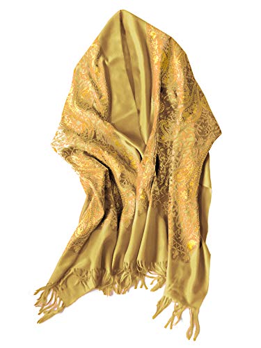 Urban CoCo Women's Embroidered Oversize Tassel Shawl Scarf Wraps for Women - color: #3-yellow