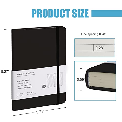Lined Journal Notebook – Hardcover Notebook for Men & Women – Journals for Writing, Work, School, Home & Daily Notes, 160 Pages – Medium A5, 5.7"x8", 100 gsm Thick Paper (Black) - color: Black