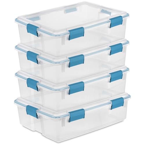 Sterilite 4-Pack Gasket Box, Home Storage Organizer Bins with Lids, 37 Quart – Stackable Clear Plastic Containers for Bedroom, Bathroom, Garage, Basement, or Attic - size: 37 Quart, style: 4 Pack