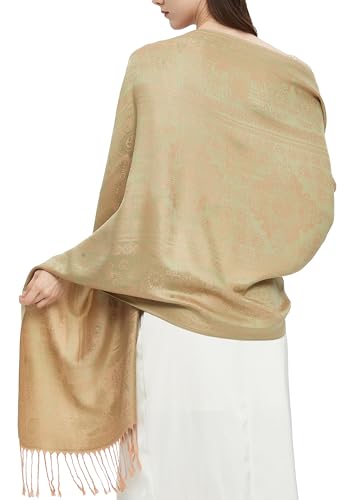 Pashmina Shawl Wrap with Ethnic Paisley Two Tone Jacquard Scarf for Women - color: Light Green