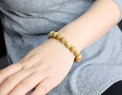 Falari 10mm Natural Semi Precious Gemstone Stretch Bracelet Unisex - color: Jasper