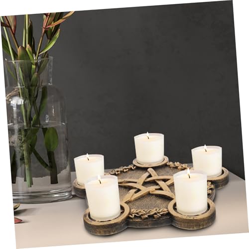 Healifty Pentacle Star Candleholder Decorative Sacrifice Prop Unique Desktop Altar Ornament Copper Plate Home Bar Restaurant Mystic Atmosphere