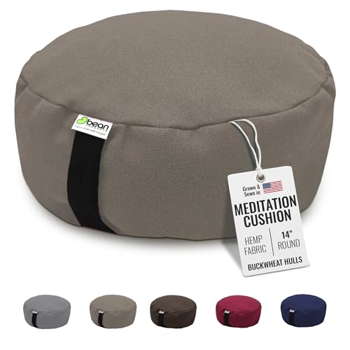 Bean Products Hemp Zafu Meditation Cushion for Sitting on Floor, Hemp Yoga Pillow, Zafu Meditation Pillow, Zen Seiza Kneeling Prayer Pad Support - Made in USA - Round Natural - color: Hemp Natural, size: Round - 14"