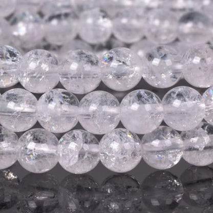 Justinstones Gem Semi Precious Gemstone 6mm Round Beads Stretch Bracelet 6.5 Inch - color: Crackle Clear Quartz
