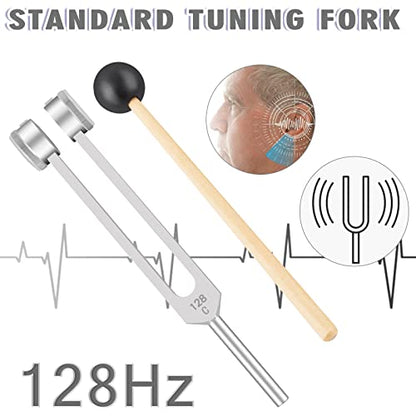 EastRock 128 Hz Tuning Fork with Silicone Hammer and Cleaning Cloth Instrument Teaching Medical Equipment Meditation Relaxation Sound Therapy Instrument - size: 128HZ