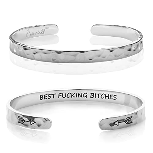Carviell Bracelet - Gifts for Women – Inspirational, Friendship, Love, Mom, Daughter, Sister, Christian, Graduation, Memorial & Wedding Gifts – 100+ Phrases – Stainless Steel, Gift-Ready - style: BADASS Gift - Best F##king Bitches