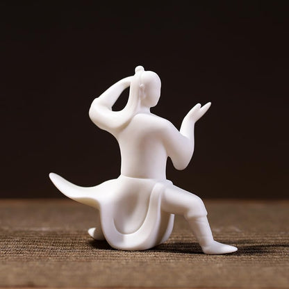 Ceramics Taichi Statue, Minimalist Ceramic Kongfu Sculpture, Meditation Zen Statue Figurine Incense Holder for Art Collectible Table Home Shelf Decor (White C)