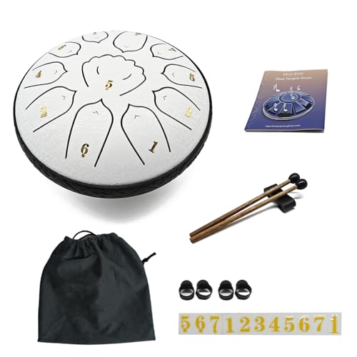 Rain Drum for Outside Garden, MIUYA 6 Inch 11 Notes Steel Tongue Drum for Adults, Beginner Percussion Instrument for Meditation Yoga, Cloud White - color: Cloud White