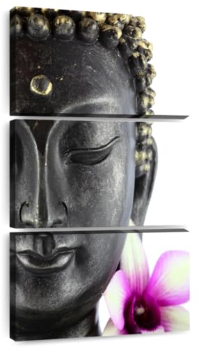 ElephantStock - Buddha Head Wall Art Buddha Canvas Art, Flower Art For Bedroom, 3 Piece Purple & White Zen Wall Decor, Modern Decor Photography - 15" X 32" - color: Buddha Head Multi Piece, size: 32"L x 15"W