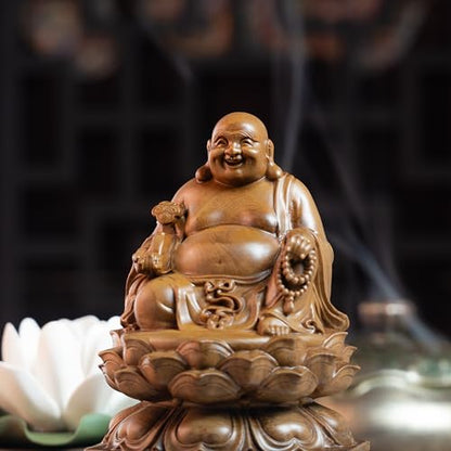 Laughing Buddha Statue, Maitreya Happy Buddha for Home Decor, Small Indoor Buddha Statue for Good Luck & Prosperity, Buddha Decor Gift
