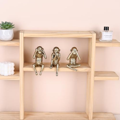 DOVDOV Three Wise Monkeys Statue Set: Hear No Evil, See No Evil, Speak No Evil Monkey Sculpture Gold Home Decor for Bookshelves, Offices, Living Room Coffee Tables, and Partition Decor Small Figurine