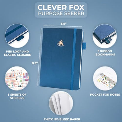 Clever Fox Purpose Seeker Journal – Guided Manifestation & Life Reflection Planner for Daily Self-Exploration, Goal-Setting & Gratitude (Mystic Blue) - color: Mystic Blue