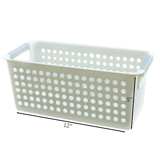 Basicwise Rectangular Plastic Storage Basket with Easy-Grip Handles Ventilated Organizer Bin for Bathroom Pantry Closet Laundry Kitchen Shelves Countertops and Home Organization Essentials, White - size: 1