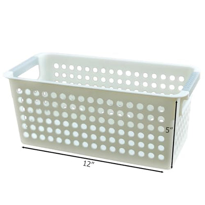 Basicwise Rectangular Plastic Storage Basket with Easy-Grip Handles Ventilated Organizer Bin for Bathroom Pantry Closet Laundry Kitchen Shelves Countertops and Home Organization Essentials, White - size: 1