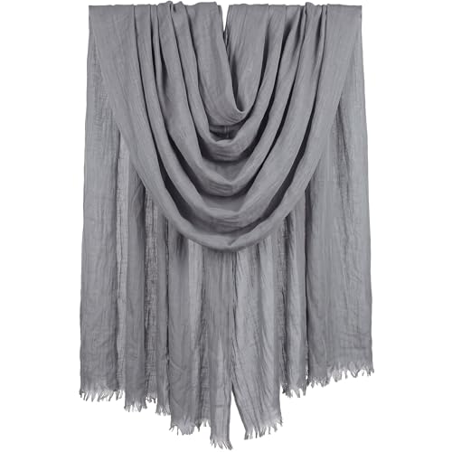 Women Summer Scarfs Large Long Lightweight Linen Beach Gauze Shawl Wrap 75”×43” - color: Grey