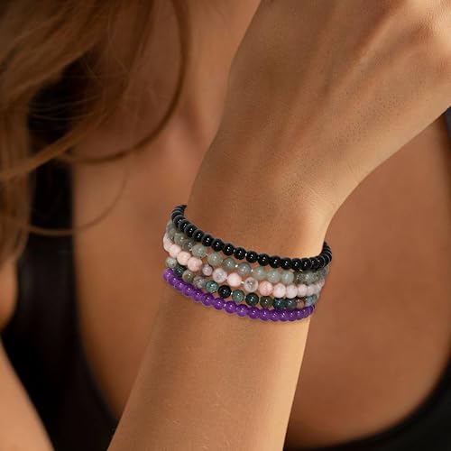 BOMAIL 9Pcs Healing Crystal Bracelets for Women Men 4mm 6mm 8mm Natural Stone Beaded Stretch Bracelet Set Handmade Gemstone Reiki Spiritual Jewelry Gifts - color: B:6mm